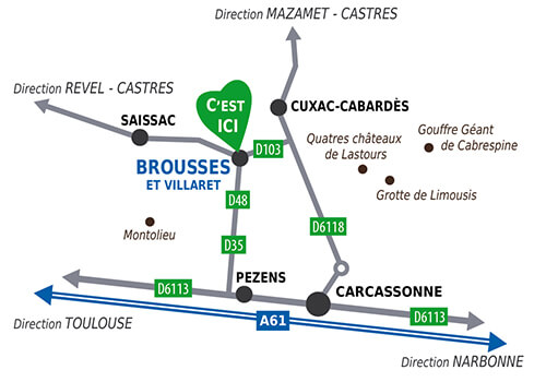 Plan d'accès au Moulin à Papier depuis carcassonne